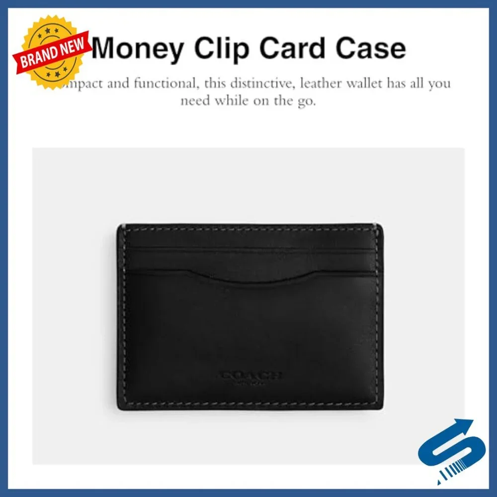 Leather Money Clip Card Case with 3 Slots and Pocket